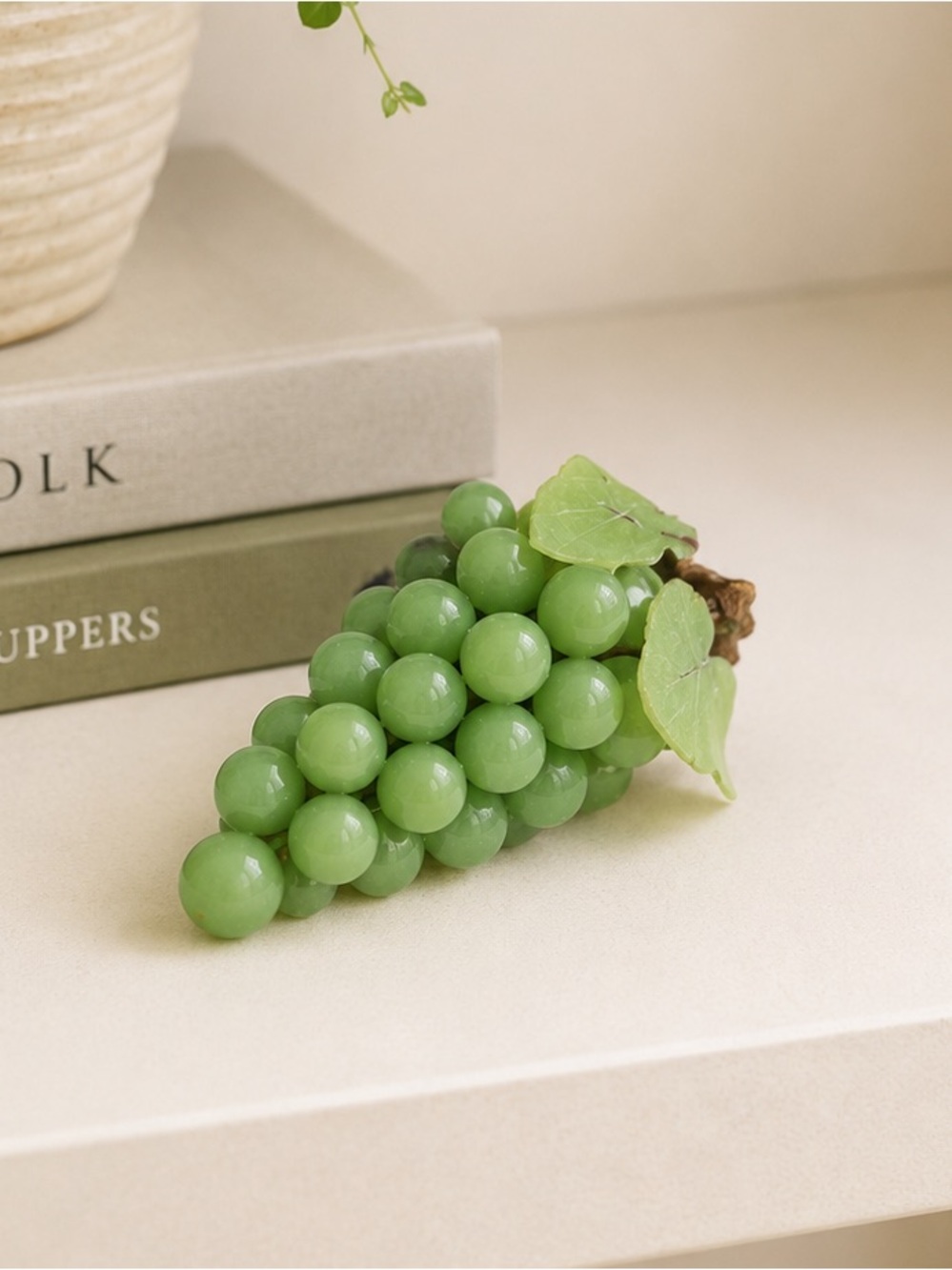 Vintage Peking Glass Grape Cluster Jade Green 1950s Art Decor MCM Wine Regency
